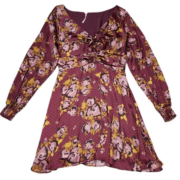 Free People Floral Fit & Flare Purple Dress Longsleeve Lightweight Size 6 - Picture 3 of 11